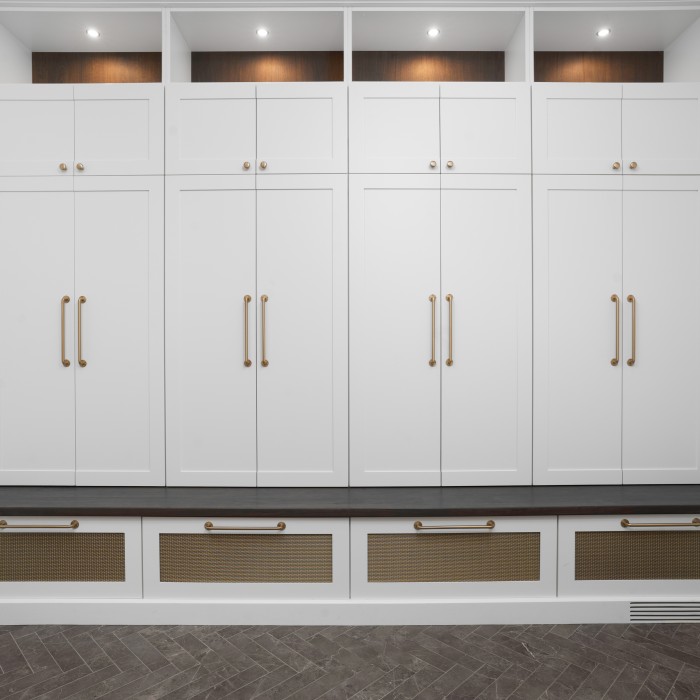 Front mudroom cabinetry for storage for each family member